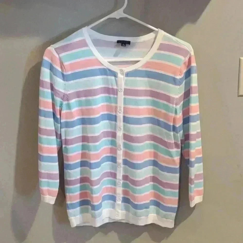 Talbots‎ pastel stripe long sleeve cardigan medium